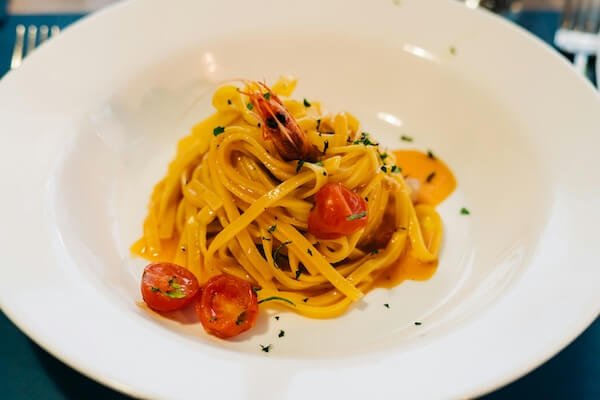 Fittucine pasta on the plate